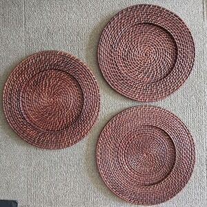 Set of 3 Woven Rattan Charger Plates Dark Brown Wicker 13 Inch Round Table Decor